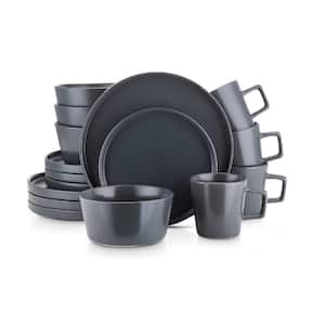 16-Piece Stoneware Round Dinnerware Set, Service for 4, Gray Matte