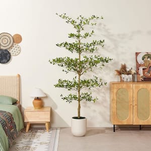 Artificial 8 ft. Black Olive Tree with White Planter Faux Olive Trees for Indoor outdoor Home Decor Housewarming Gift