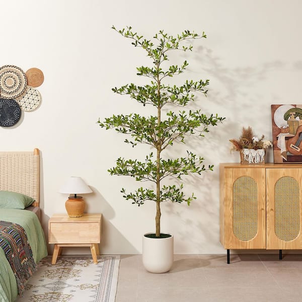 Artificial 8 ft. Black Olive Tree with White Planter Faux Olive Trees for Indoor outdoor Home Decor Housewarming Gift