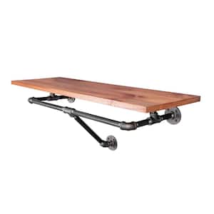 36 in. x 12 in. 18 in. Sunset Cedar Solid Wood Decorative Industrial Wall Shelf With Hanging Rod