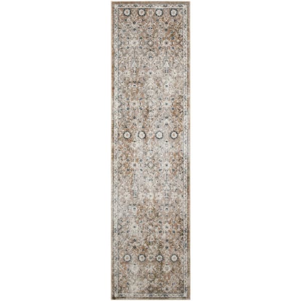 Nourison Astra Machine Washable Gold Grey 2 ft. x 8 ft. Distressed Traditional Runner Area Rug