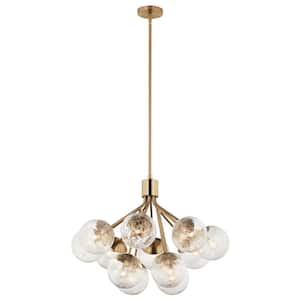 Silvarious 30 in. 12-Light Champagne Bronze Modern Crackle Glass Shaded Convertible Chandelier for Dining Room