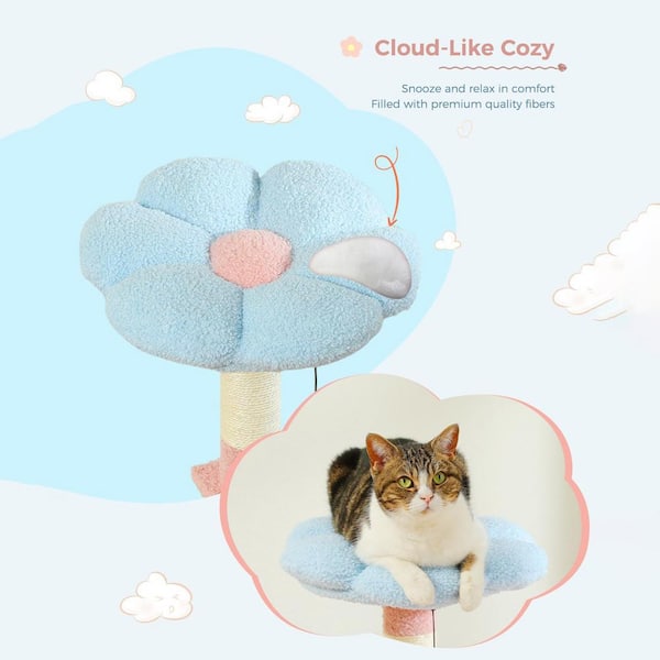 ATENGNES 47.2 in. Blue Cute Multi-Level Flower Cat Tower