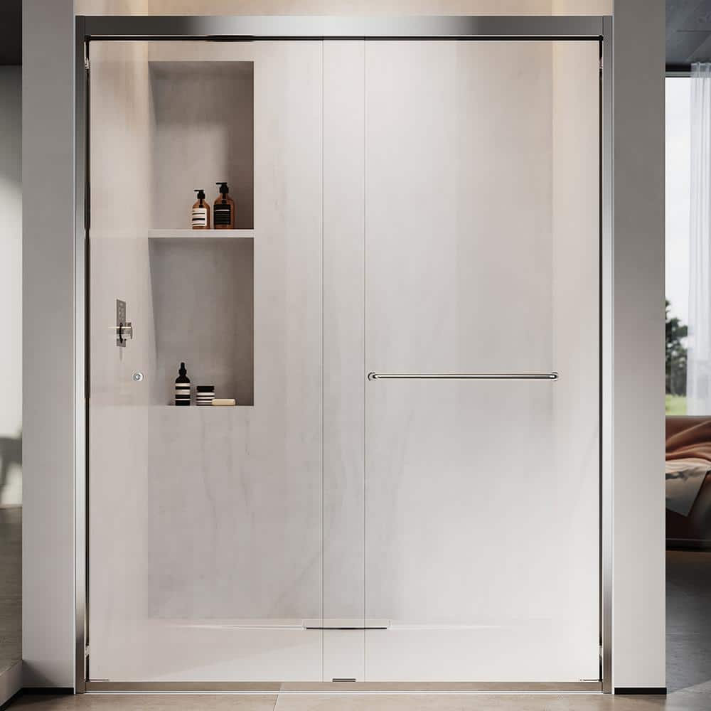 UKD06 56 to 60 in. W x 76 in. H Double Sliding Semi-Frameless Shower Door in Chrome, EnduroShield Clear Glass price history on PriceWatchPro