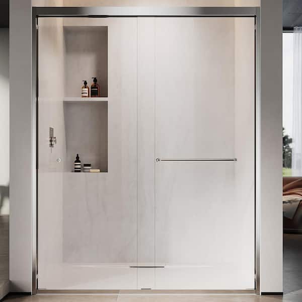 UKD06 56 to 60 in. W x 76 in. H Double Sliding Semi-Frameless Shower Door in Chrome, EnduroShield Clear Glass