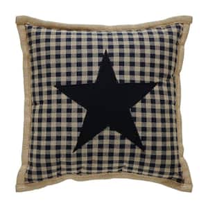 Black Check Star Country Black Natural Primitive Appliqued 12 in. x 12 in. Throw Pillow