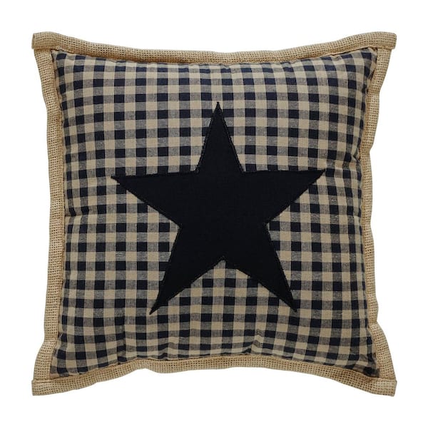 VHC Brands Black Check Star Country Black Natural Primitive Appliqued 12 in. x 12 in. Throw Pillow