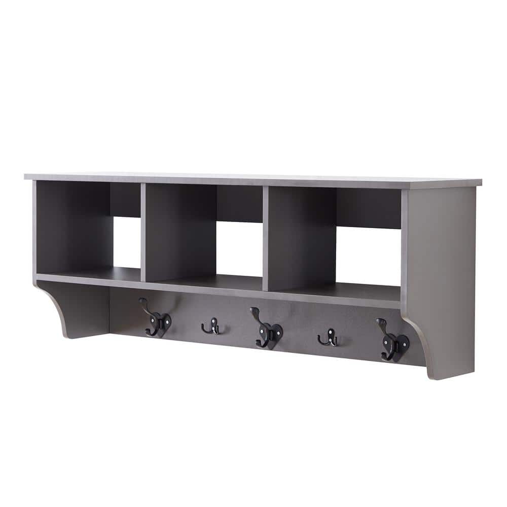 Home Beyond Troyes Grey 5 Hook Wall Mounted Coat Rack With Storage ...