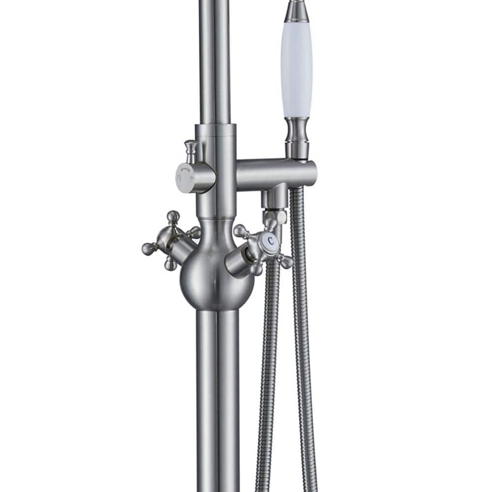 Brushed Nickel Freestanding Tub Filler with Handheld Shower