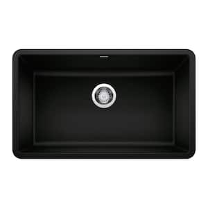 PRECIS Coal Black Granite Composite 30 in. Single Bowl Undermount Kitchen Sink