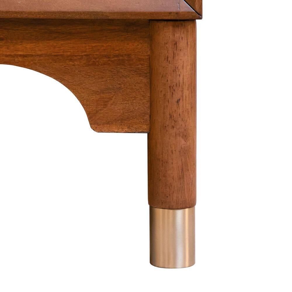 Mid-Century Walnut Nightstand with Gold Accents and LED Light