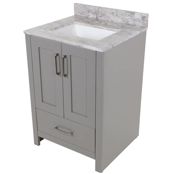 Home Decorators Collection Westcourt 25 In W X 22 D Bath Vanity Sterling Gray With Stone Effect Top Winter Mist White Sink Wt24p2v7 St The Depot - 25 Inch Wide Bathroom Sink