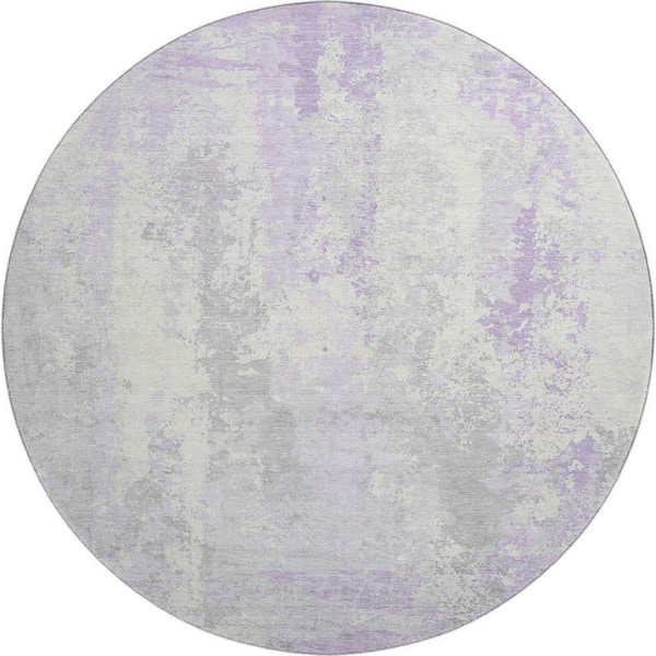 Mayfield Premium Machine Washable Abstract AMF1848 Lavender 8 ft. x 8 ft. Round Rug