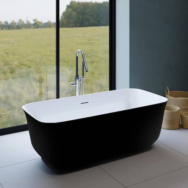 Mina 67 in. x 31.5 in. Soaking Bathtub with Middle Drain in Matte Black