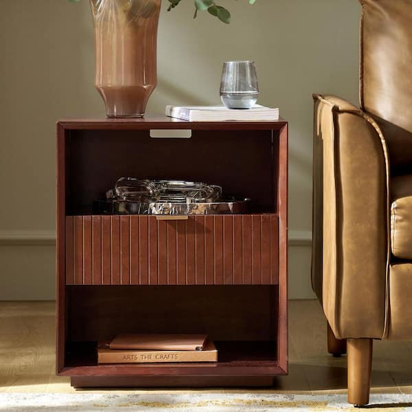 Eude Walnut 1-Drawer 20.5 in. W Nightstand with Built-in Power Outlet and USB Ports