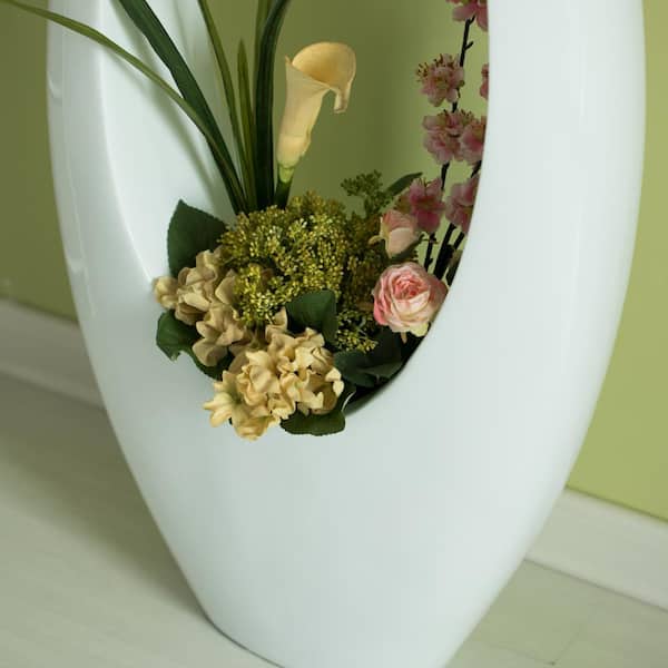 Uniquewise 40 in. White Decorative Oval Centerpiece Vase Wedding 