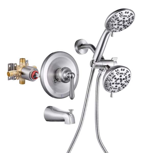 VEVETTA Single Handle 7-Spray Tub and Shower Faucet 1.8 GPM in. with 360 Degree Swivel in. Brushed Nickel