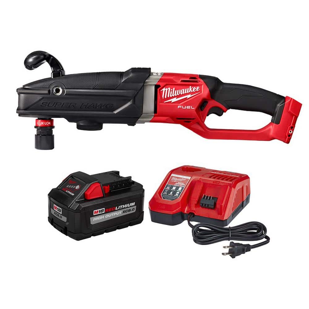 Milwaukee M18 FUEL 18V Lithium-Ion Brushless Cordless GEN 2 SUPER HAWG 7/16 in. Right Angle Drill with Battery and Charger -  2811-20-48-5