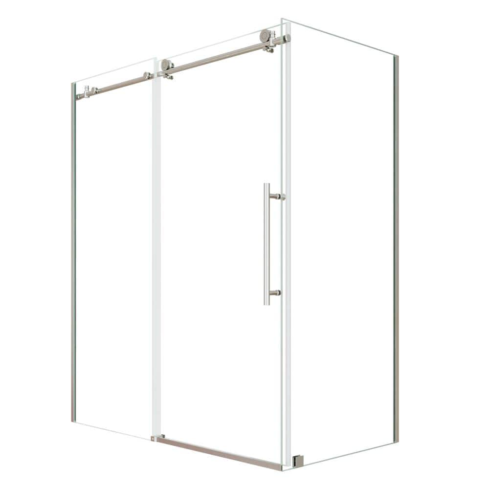 Vitrina 60 in. W x 72 in. H Sliding Frameless Shower Door in Brushed Nickel Finish with Tempered Glass with Return Panel price history on PriceWatchPro
