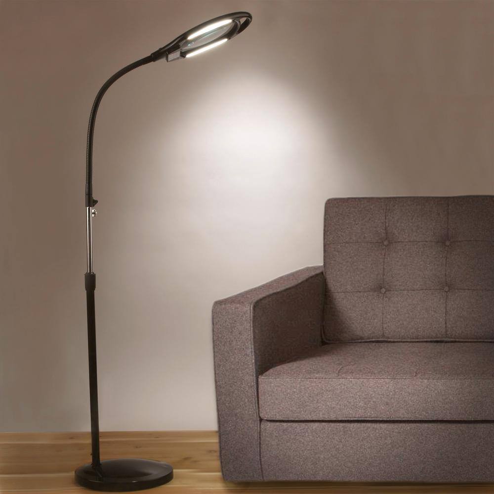 44" Gloss Black Industrial LED Task Floor Lamp with Adjustable Gooseneck