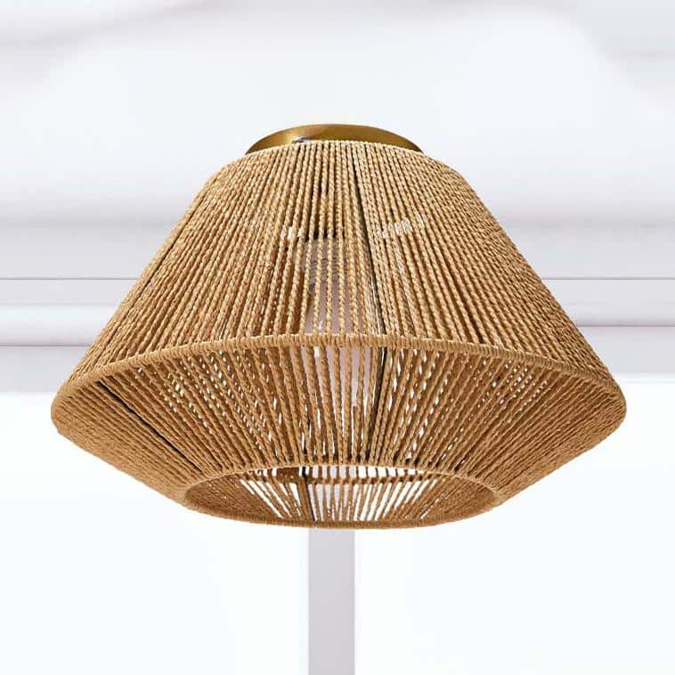 Brown Glass LED Ceiling Lamp with Paper Rope Shade