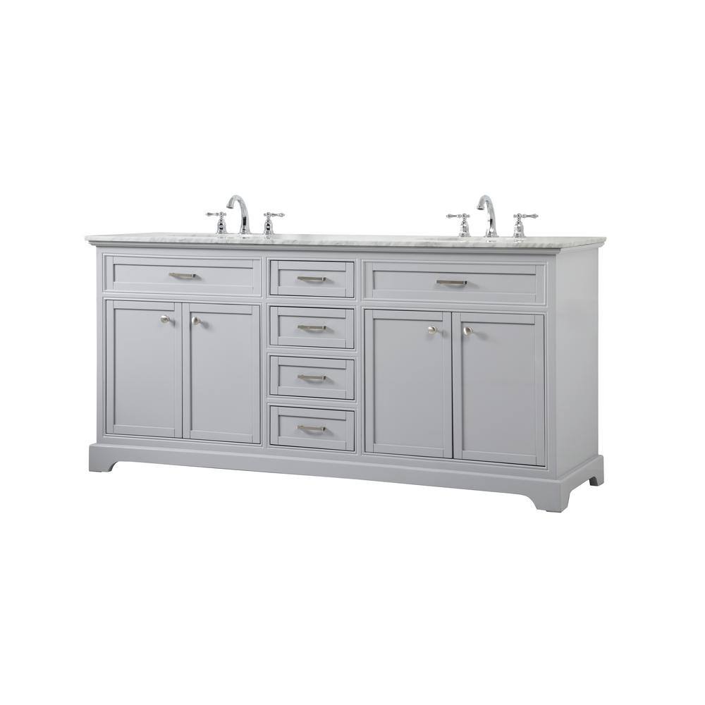Gray Double Freestanding Solid Wood Bathroom Vanity with Marble Top