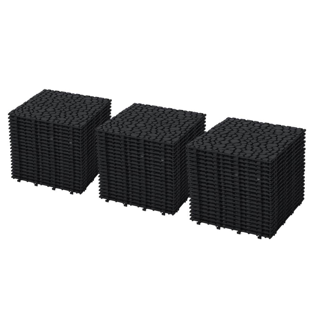 12 x 12 in. Black Interlocking Deck Tile Plastic Waterproof Outdoor All-Weather Anti-Slip Pebble Stone Pattern 60-Pack price history on PriceWatchPro