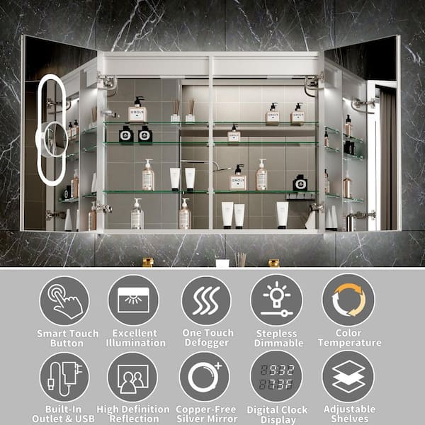 40 in. W x 32 in. H Large Rectangular Silver LED Defogged Aluminum Recessed/Surface Mount Medicine Cabinet with Mirror