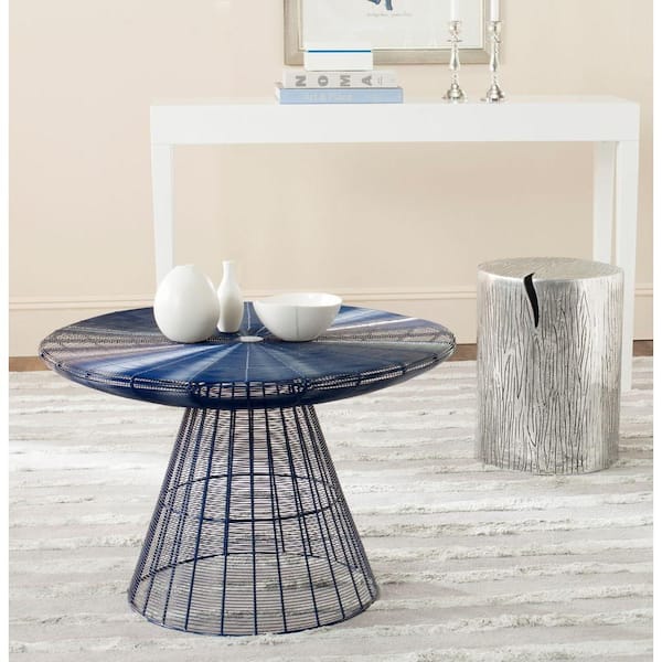 Blue Medium Round Metal Coffee Table, Round Metal Coffee Table Base
