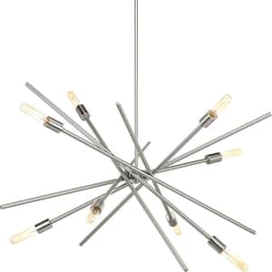 Astra Collection 42-3/8 in. 8-Light Brushed Nickel Mid-Century Modern Chandelier Dining Room Light