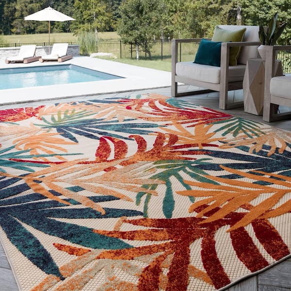 Oasis Floral Multi-Color 8 ft. x 10 ft. Indoor/Outdoor Area Rug