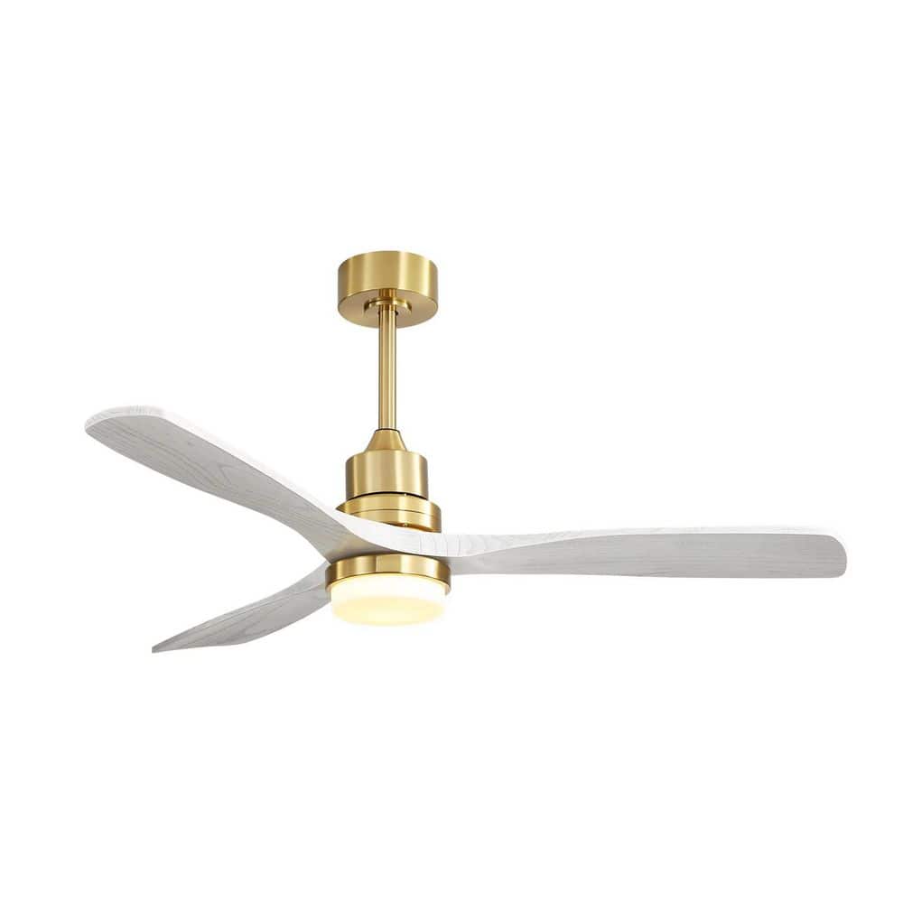 52 in. Indoor Gold Ceiling Fan with Light, 3-Wood Blades, Dimmable, Reversi