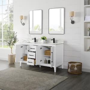 Laurel 60 in. W x 22 in. D x 34 in. H Double Sink Bath Vanity in White with Calacatta White Quartz Top and Mirror