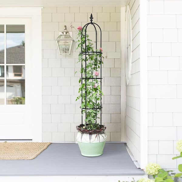 6. 2ft Garden Obelisk Trellis ; Lightweight Rustproof Plastic Coated Metal Tall Tower Trellis Stand