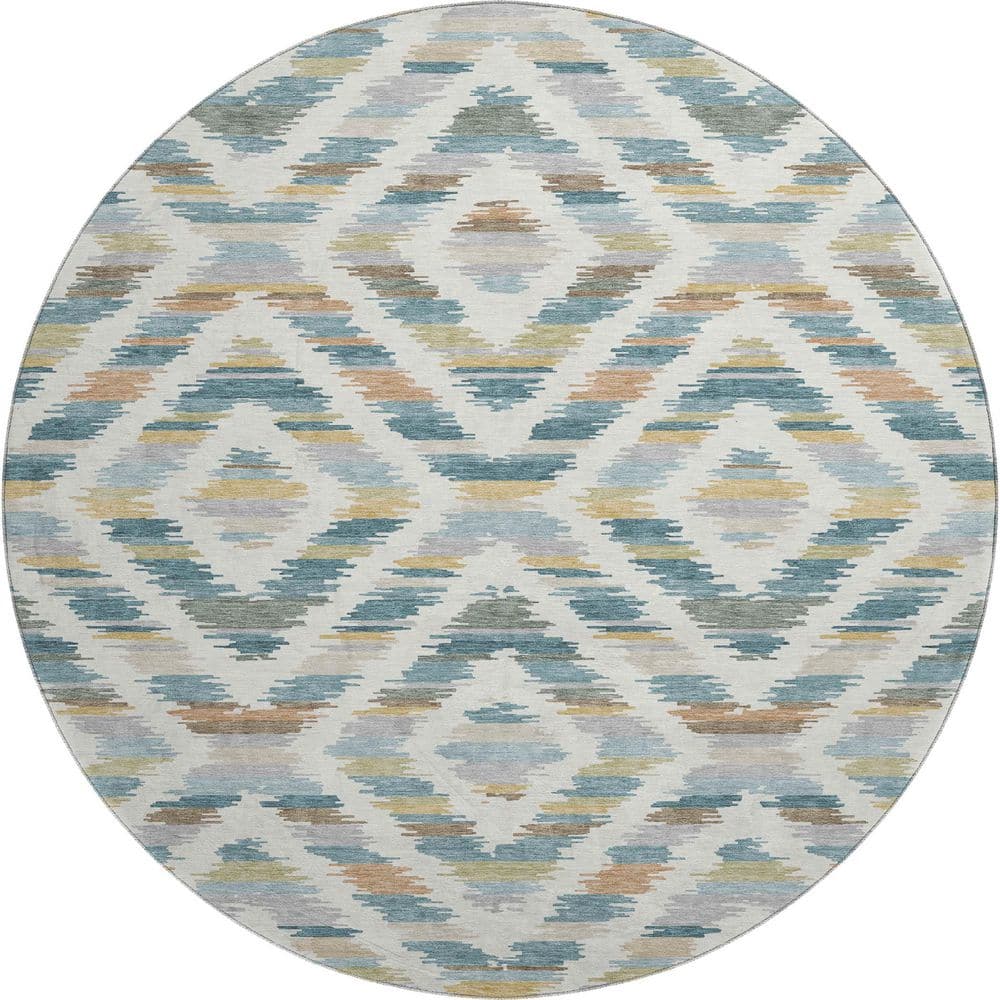 Mayfield Premium Machine Washable Abstract AMF2453 Teal 8 ft. x 8 ft. Round Rug price history on PriceWatchPro