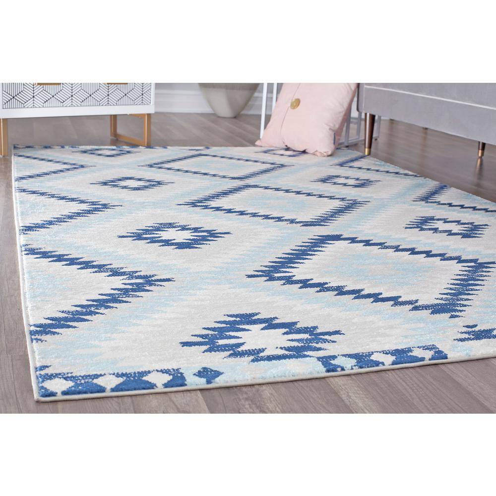 Ice Blue and Multicolor Synthetic Stain-Resistant Runner Rug