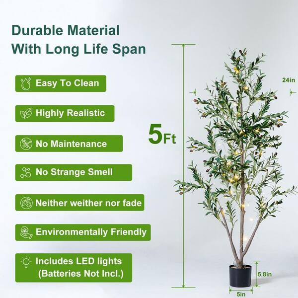 Afoxsos 5ft Artificial Olive Tree Indoor with LED Lights Moss