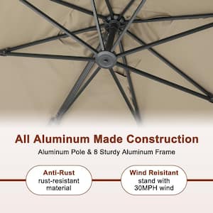 10 ft. x 13 ft. Aluminum Cantilever Outdoor Tilt Patio Umbrella in Taupe with Bluetooth LED Light, Base Weight Stand
