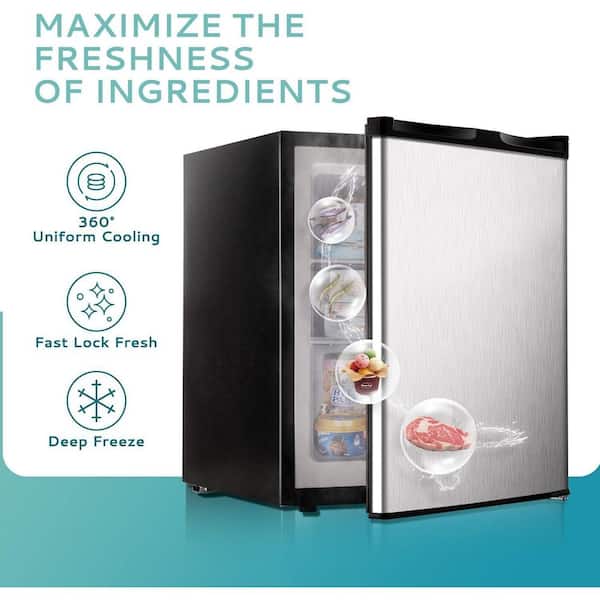 17.5 in 2.1 cu. ft. Upright Freezer with Reversible Door, Removable Shelves and 360° Cooling in Grey Stainless Steel