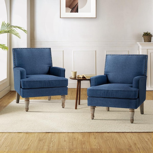 JAYDEN CREATION Cahokia Navy Polyester Arm Chair with Nailhead Trim ...