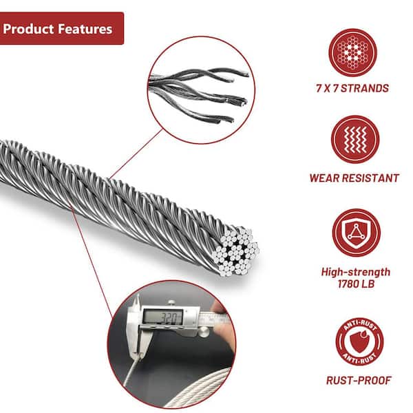 Angel Sar 500 ft. 1/8 Stainless Steel Cable, 7 x 7 Strands