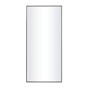 30 in. x 14 in. Simplistic Rectangle Framed Black Wall Mirror with Thin Minimalistic Frame