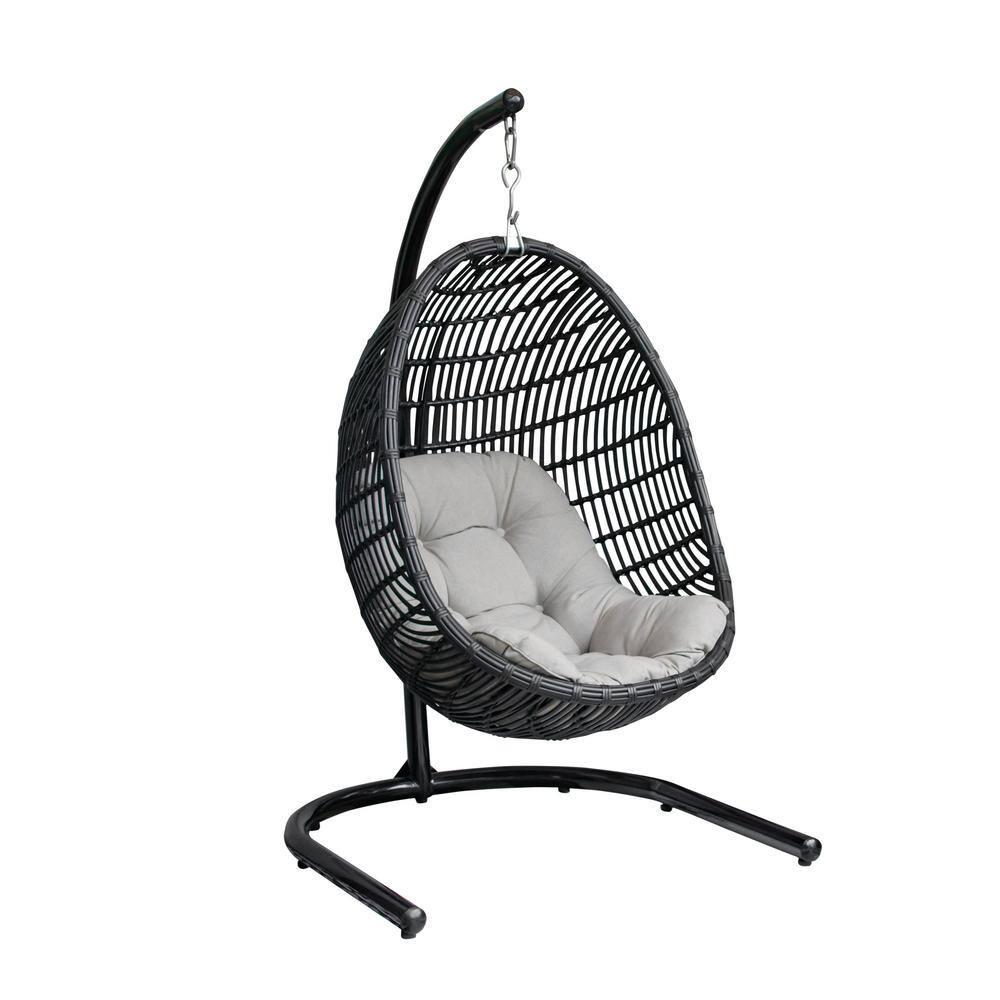 Renava Havana Black Aluminum Hanging Chair with Beige Cushions