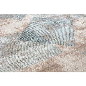 Beige 2 ft. x 7 ft. Contemporary Distressed Geometric Runner Rug