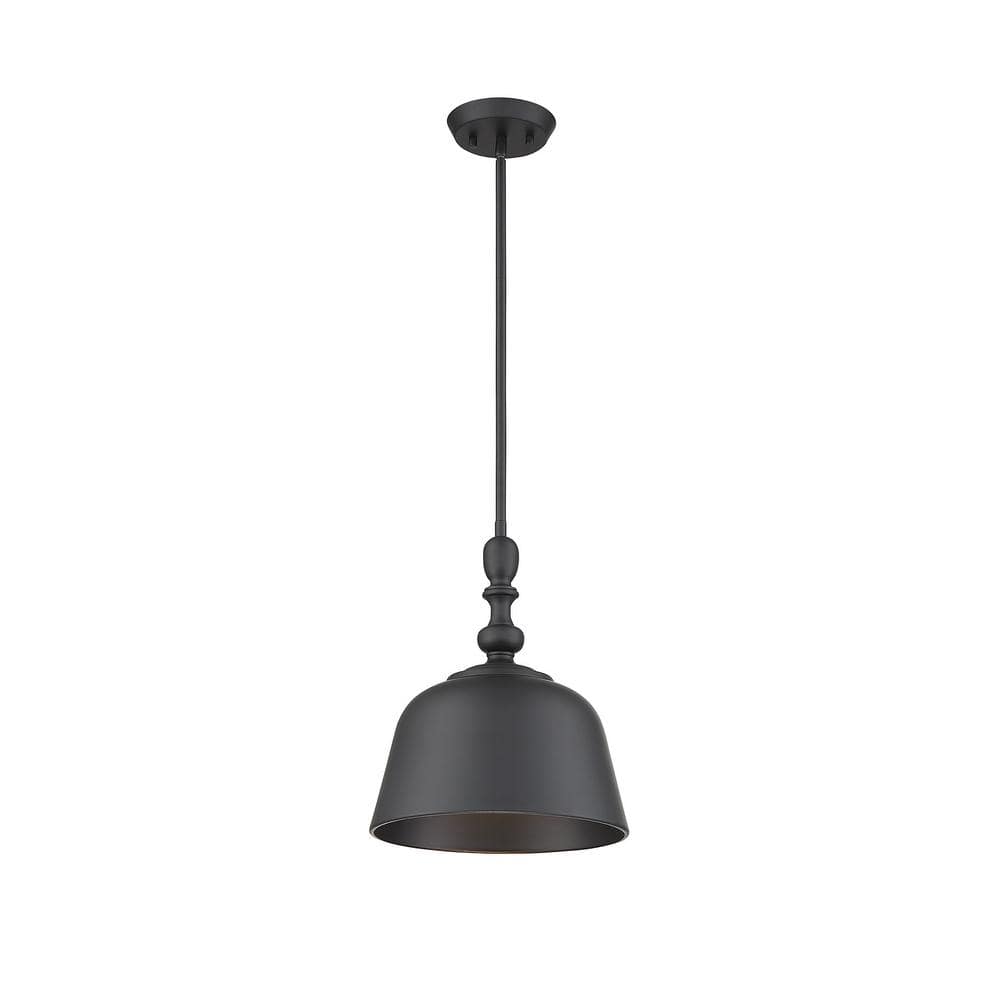 Transitional Matte Black Oversized Metal Shade Pendant Light