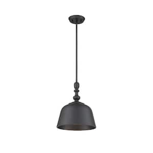 Berg 12 in. W x 14 in. H 1-Light Matte Black Pendant Light with Industrial Metal Shade