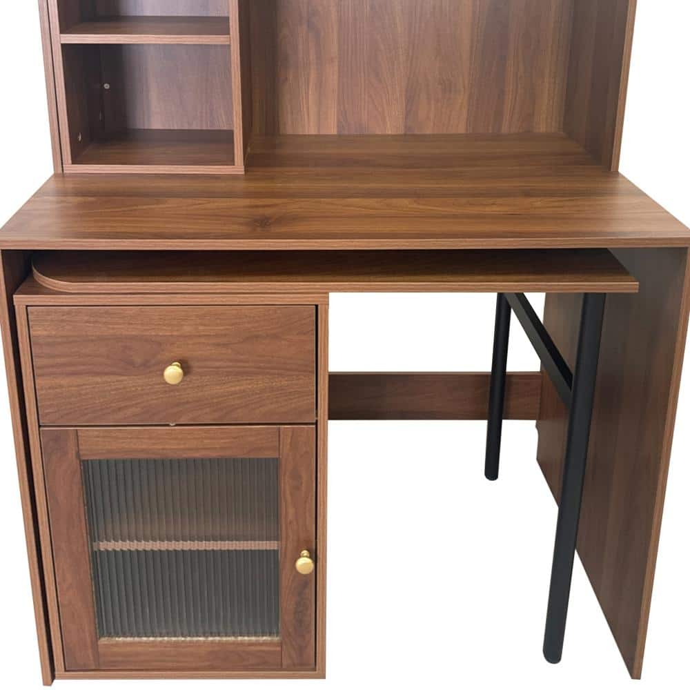 Computer desk drawer and glass door detail.