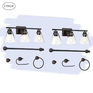 Romance 26 in. 3-Light Oil Rubbed Bronze Vanity Light Clear Glass Shade and Bath Set (2-Pack)