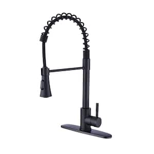 Single Handle Pull Down Sprayer Kitchen Faucet with Deck Plate in Matte Black