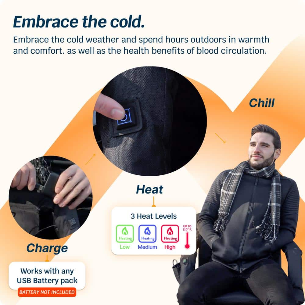 Extra Wide Black Heated Reclining Stadium Seat with Armrests